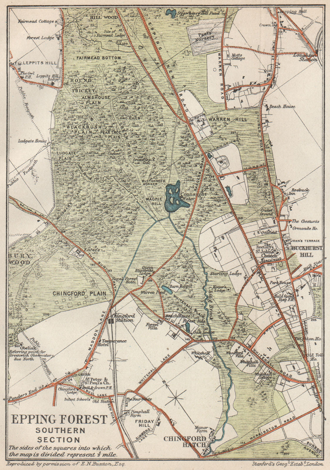 EPPING FOREST SOUTH. Chingford Hatch. Buckhurst Hill. Vintage map. Essex 1927